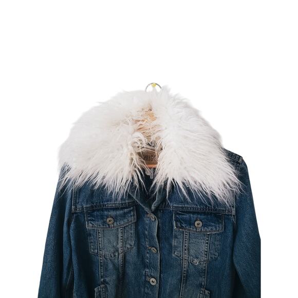 Paige Heidi Faux Fur Collar Cropped Denim Jacket Size Small - Picture 5 of 13